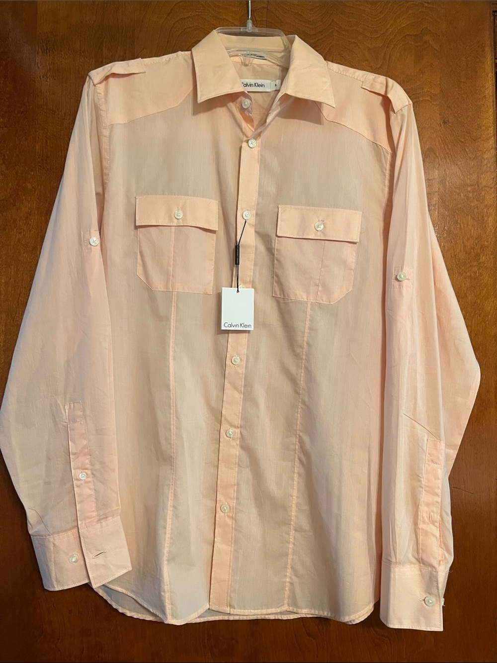 Calvin Klein Light Peach Long-Sleeve Button-Up Shirt